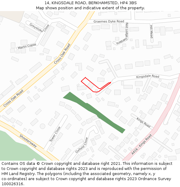 14, KINGSDALE ROAD, BERKHAMSTED, HP4 3BS: Location map and indicative extent of plot