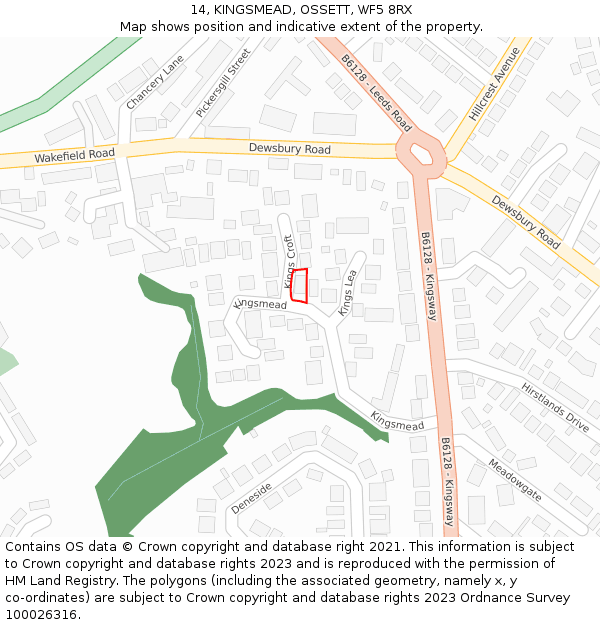 14, KINGSMEAD, OSSETT, WF5 8RX: Location map and indicative extent of plot