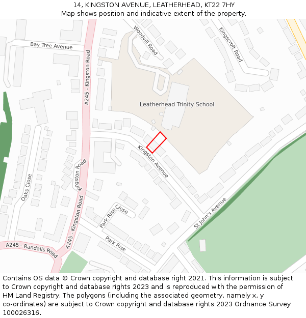 14, KINGSTON AVENUE, LEATHERHEAD, KT22 7HY: Location map and indicative extent of plot