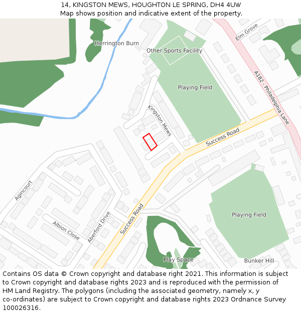 14, KINGSTON MEWS, HOUGHTON LE SPRING, DH4 4UW: Location map and indicative extent of plot