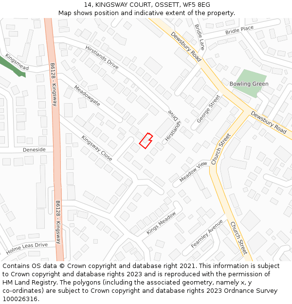 14, KINGSWAY COURT, OSSETT, WF5 8EG: Location map and indicative extent of plot