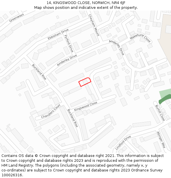 14, KINGSWOOD CLOSE, NORWICH, NR4 6JF: Location map and indicative extent of plot