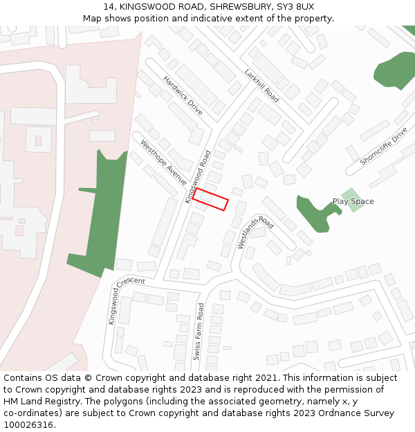 14, KINGSWOOD ROAD, SHREWSBURY, SY3 8UX: Location map and indicative extent of plot