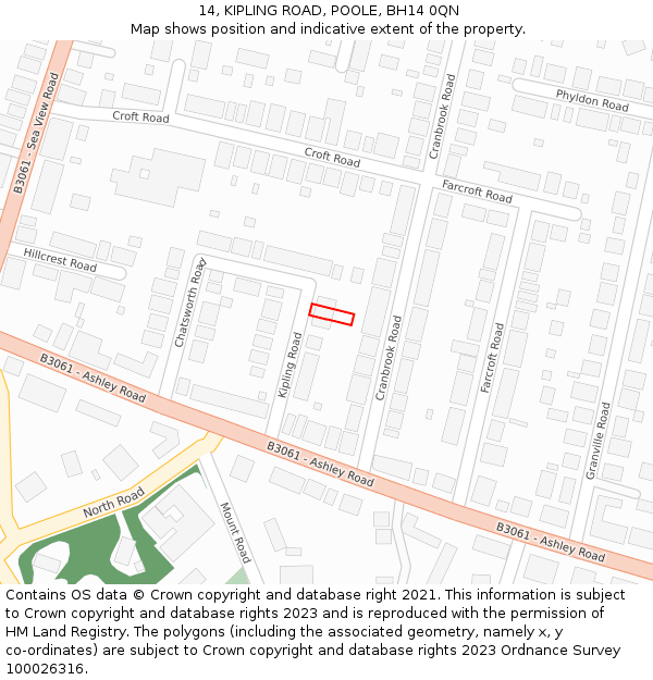 14, KIPLING ROAD, POOLE, BH14 0QN: Location map and indicative extent of plot