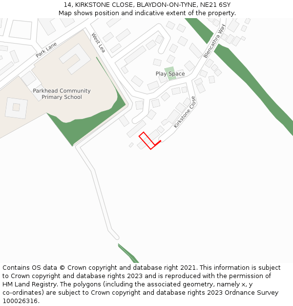 14, KIRKSTONE CLOSE, BLAYDON-ON-TYNE, NE21 6SY: Location map and indicative extent of plot
