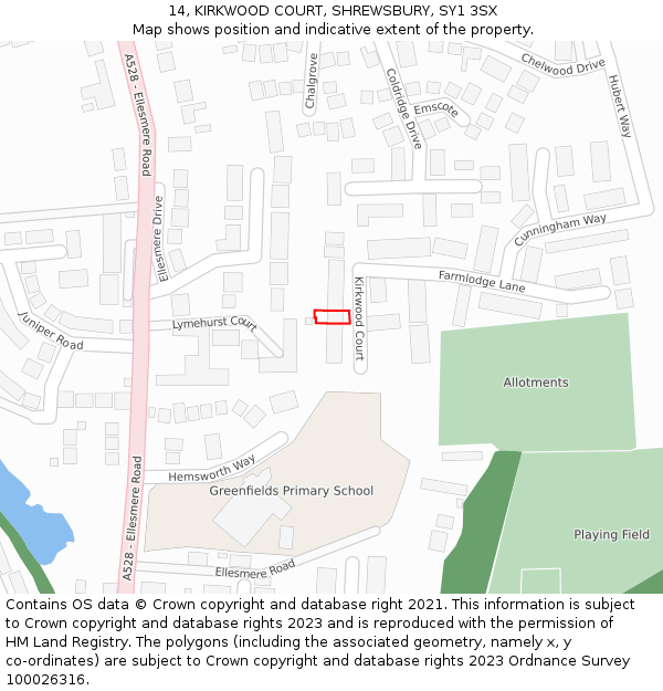 14, KIRKWOOD COURT, SHREWSBURY, SY1 3SX: Location map and indicative extent of plot