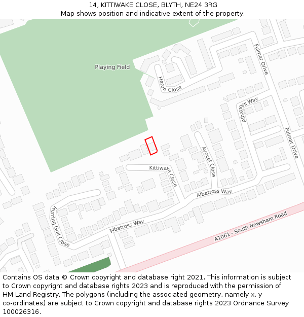 14, KITTIWAKE CLOSE, BLYTH, NE24 3RG: Location map and indicative extent of plot