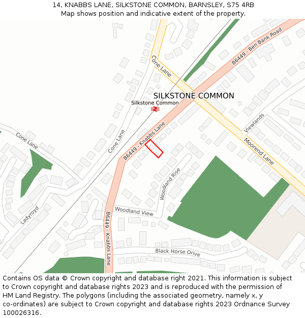 14, KNABBS LANE, SILKSTONE COMMON, BARNSLEY, S75 4RB: Location map and indicative extent of plot