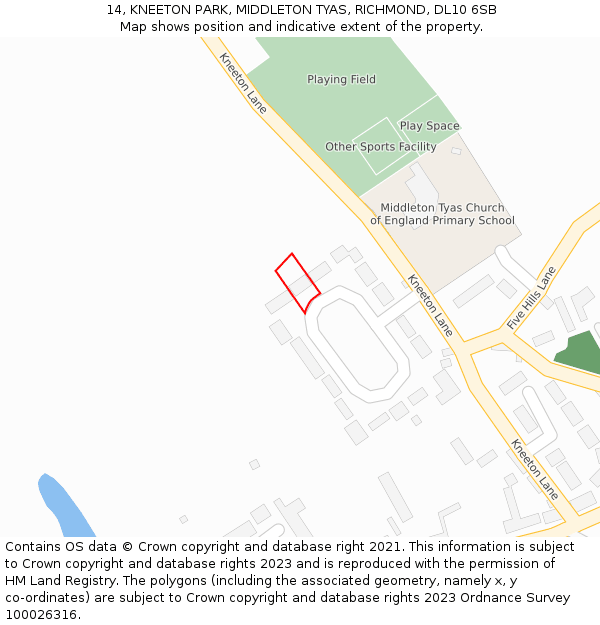 14, KNEETON PARK, MIDDLETON TYAS, RICHMOND, DL10 6SB: Location map and indicative extent of plot