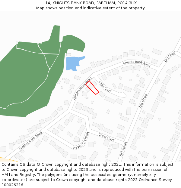 14, KNIGHTS BANK ROAD, FAREHAM, PO14 3HX: Location map and indicative extent of plot