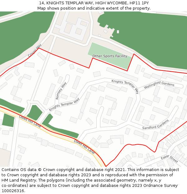 14, KNIGHTS TEMPLAR WAY, HIGH WYCOMBE, HP11 1PY: Location map and indicative extent of plot