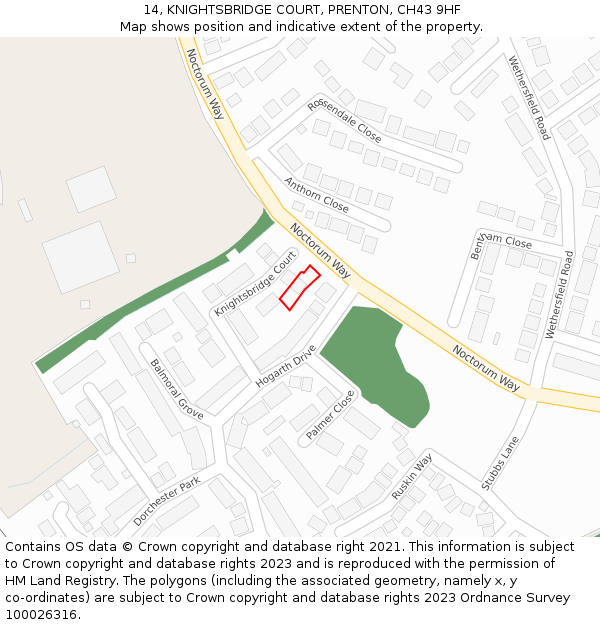 14, KNIGHTSBRIDGE COURT, PRENTON, CH43 9HF: Location map and indicative extent of plot