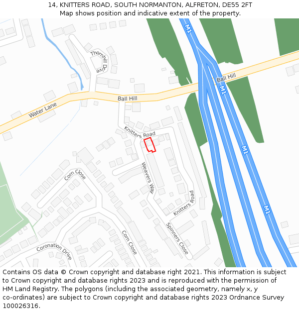 14, KNITTERS ROAD, SOUTH NORMANTON, ALFRETON, DE55 2FT: Location map and indicative extent of plot