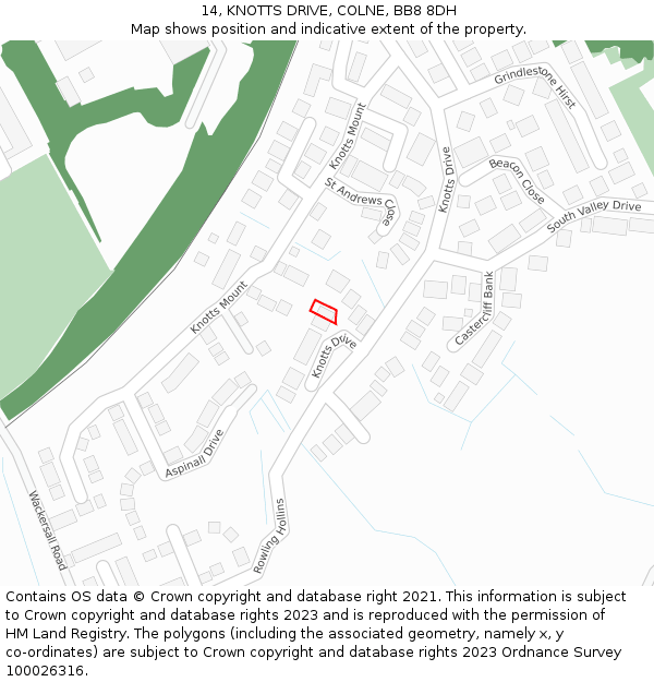 14, KNOTTS DRIVE, COLNE, BB8 8DH: Location map and indicative extent of plot