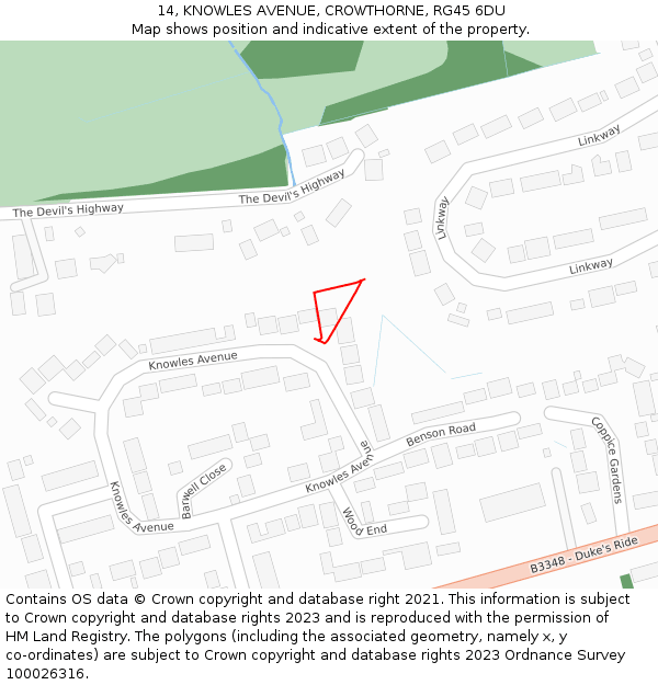 14, KNOWLES AVENUE, CROWTHORNE, RG45 6DU: Location map and indicative extent of plot