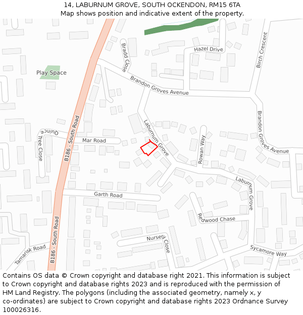14, LABURNUM GROVE, SOUTH OCKENDON, RM15 6TA: Location map and indicative extent of plot