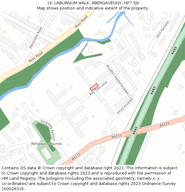 14, LABURNUM WALK, ABERGAVENNY, NP7 5JX: Location map and indicative extent of plot