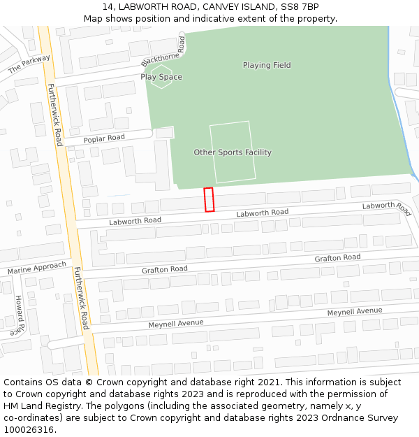 14, LABWORTH ROAD, CANVEY ISLAND, SS8 7BP: Location map and indicative extent of plot