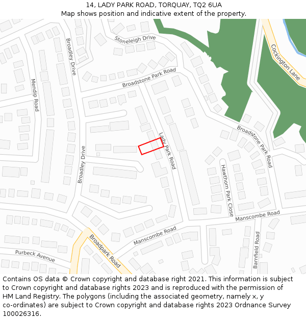 14, LADY PARK ROAD, TORQUAY, TQ2 6UA: Location map and indicative extent of plot