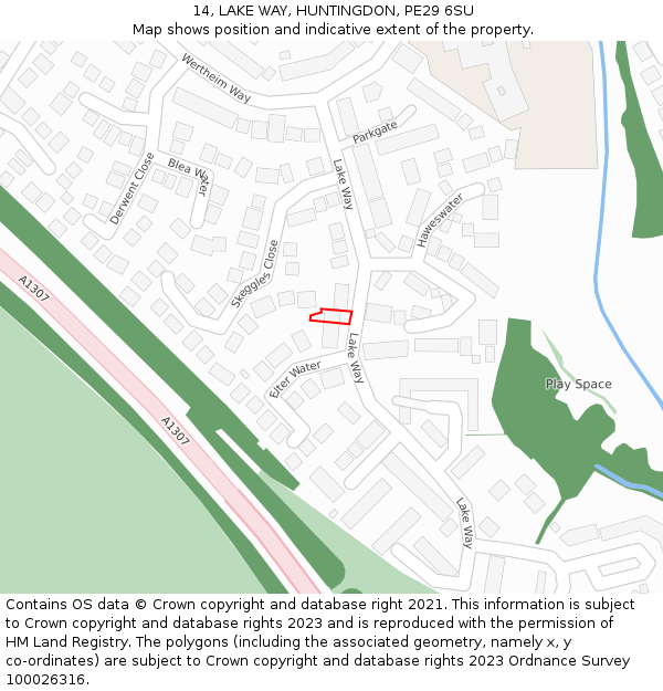 14, LAKE WAY, HUNTINGDON, PE29 6SU: Location map and indicative extent of plot
