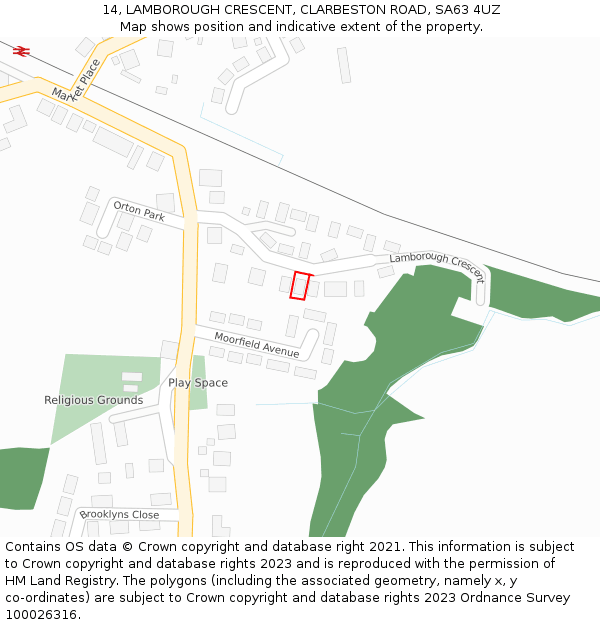 14, LAMBOROUGH CRESCENT, CLARBESTON ROAD, SA63 4UZ: Location map and indicative extent of plot
