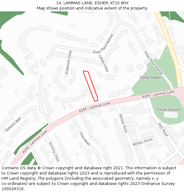 14, LAMMAS LANE, ESHER, KT10 8NY: Location map and indicative extent of plot