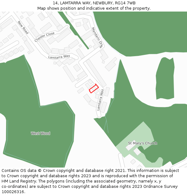 14, LAMTARRA WAY, NEWBURY, RG14 7WB: Location map and indicative extent of plot