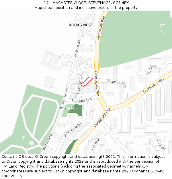 14, LANCASTER CLOSE, STEVENAGE, SG1 4RX: Location map and indicative extent of plot