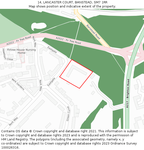 14, LANCASTER COURT, BANSTEAD, SM7 1RR: Location map and indicative extent of plot