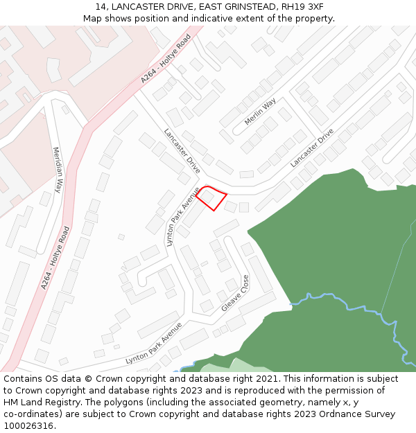 14, LANCASTER DRIVE, EAST GRINSTEAD, RH19 3XF: Location map and indicative extent of plot