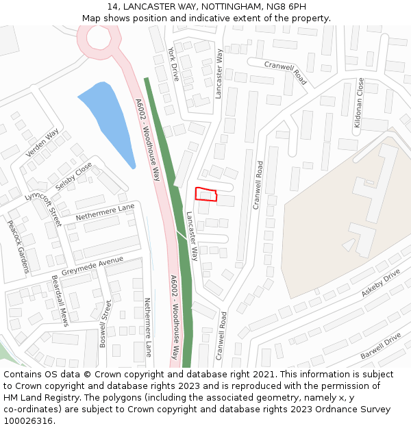 14, LANCASTER WAY, NOTTINGHAM, NG8 6PH: Location map and indicative extent of plot