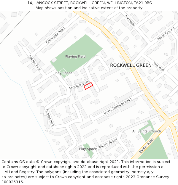 14, LANCOCK STREET, ROCKWELL GREEN, WELLINGTON, TA21 9RS: Location map and indicative extent of plot