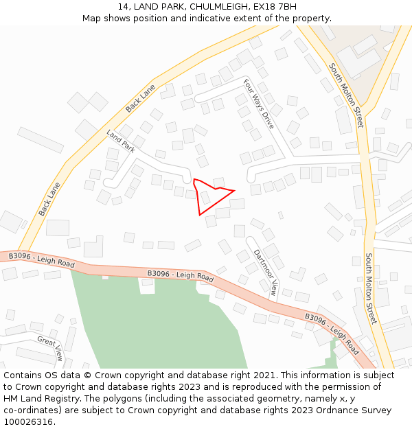 14, LAND PARK, CHULMLEIGH, EX18 7BH: Location map and indicative extent of plot