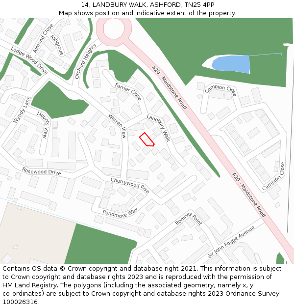 14, LANDBURY WALK, ASHFORD, TN25 4PP: Location map and indicative extent of plot