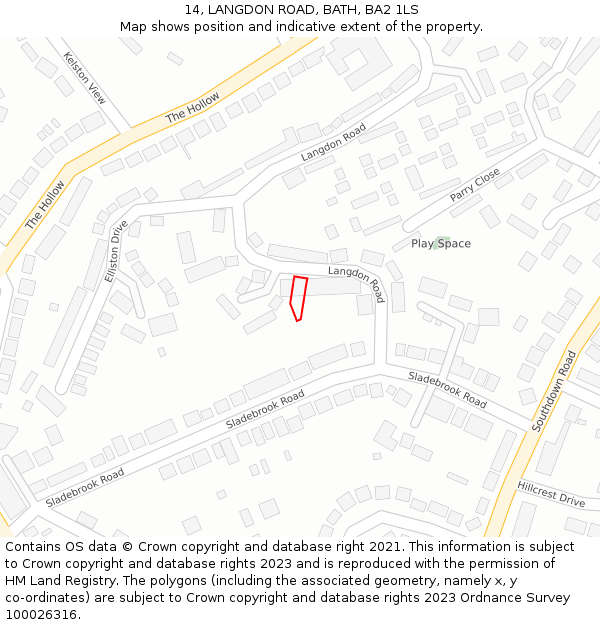 14, LANGDON ROAD, BATH, BA2 1LS: Location map and indicative extent of plot