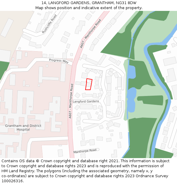 14, LANGFORD GARDENS, GRANTHAM, NG31 8DW: Location map and indicative extent of plot