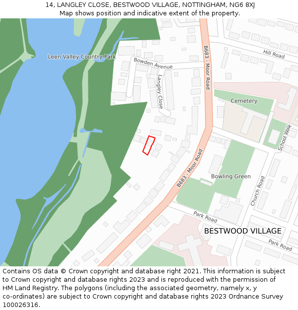 14, LANGLEY CLOSE, BESTWOOD VILLAGE, NOTTINGHAM, NG6 8XJ: Location map and indicative extent of plot