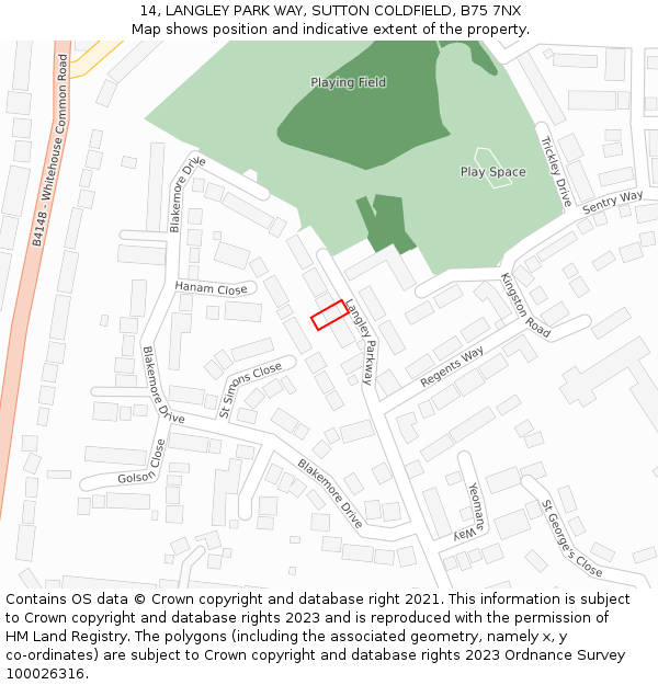 14, LANGLEY PARK WAY, SUTTON COLDFIELD, B75 7NX: Location map and indicative extent of plot