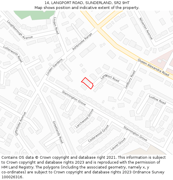 14, LANGPORT ROAD, SUNDERLAND, SR2 9HT: Location map and indicative extent of plot