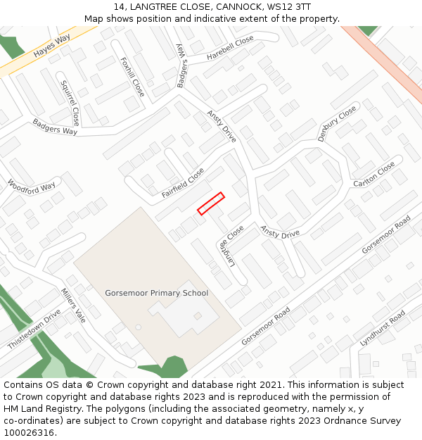 14, LANGTREE CLOSE, CANNOCK, WS12 3TT: Location map and indicative extent of plot