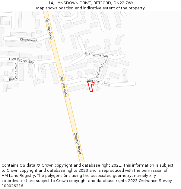 14, LANSDOWN DRIVE, RETFORD, DN22 7WY: Location map and indicative extent of plot