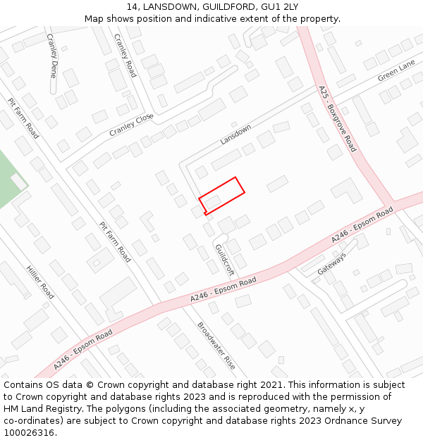 14, LANSDOWN, GUILDFORD, GU1 2LY: Location map and indicative extent of plot