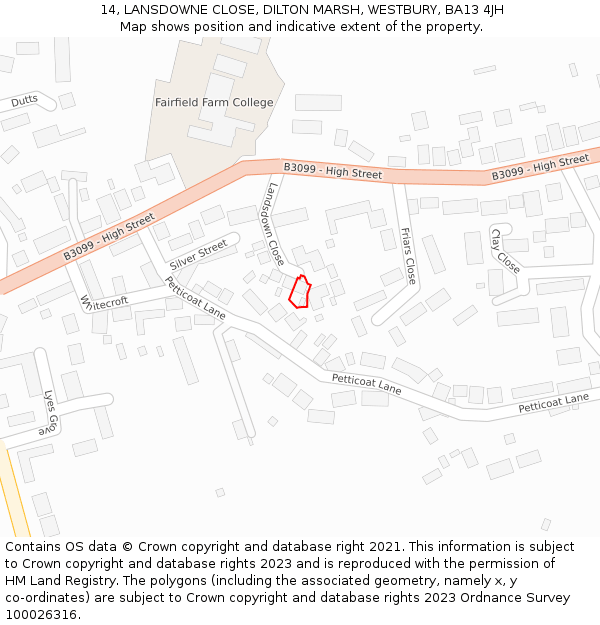 14, LANSDOWNE CLOSE, DILTON MARSH, WESTBURY, BA13 4JH: Location map and indicative extent of plot