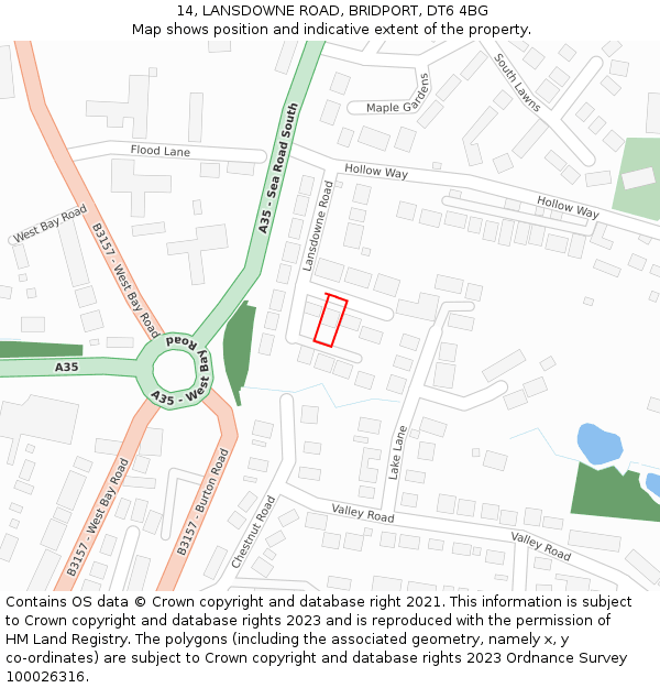 14, LANSDOWNE ROAD, BRIDPORT, DT6 4BG: Location map and indicative extent of plot