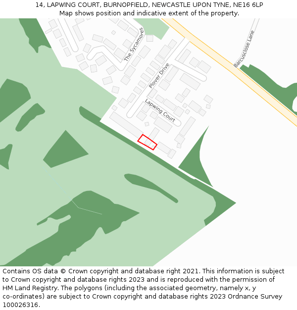 14, LAPWING COURT, BURNOPFIELD, NEWCASTLE UPON TYNE, NE16 6LP: Location map and indicative extent of plot