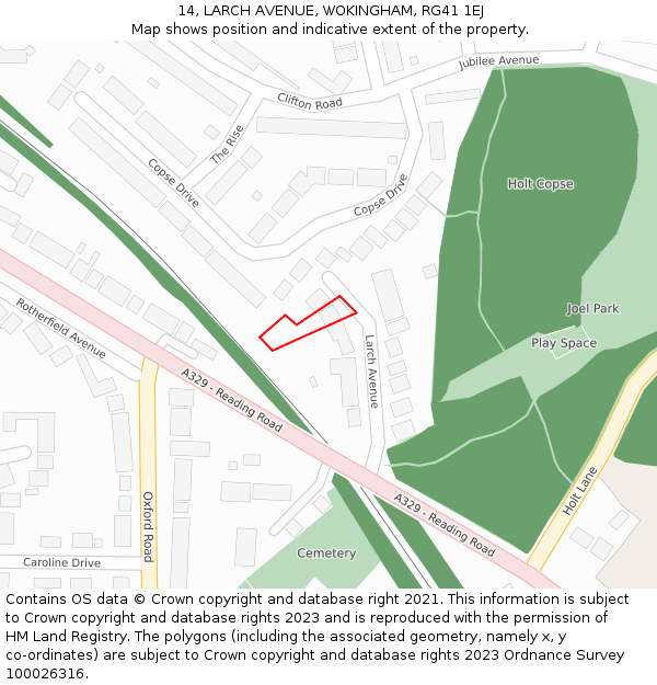 14, LARCH AVENUE, WOKINGHAM, RG41 1EJ: Location map and indicative extent of plot