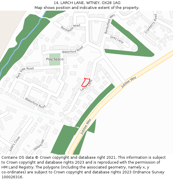 14, LARCH LANE, WITNEY, OX28 1AG: Location map and indicative extent of plot