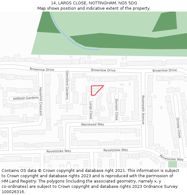 14, LARGS CLOSE, NOTTINGHAM, NG5 5DG: Location map and indicative extent of plot