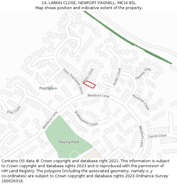 14, LARKIN CLOSE, NEWPORT PAGNELL, MK16 8SL: Location map and indicative extent of plot