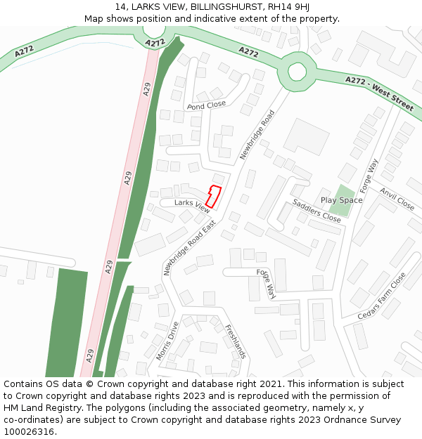 14, LARKS VIEW, BILLINGSHURST, RH14 9HJ: Location map and indicative extent of plot